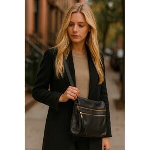 Margot New York Black Leather Crossbody Bag